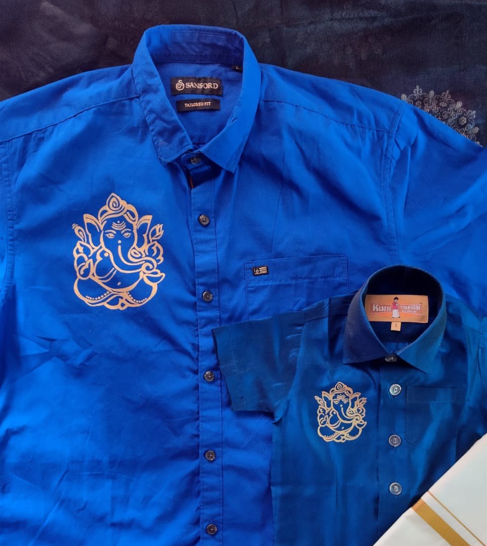 Ganesha Line Art Handpainted Father & Son Combo