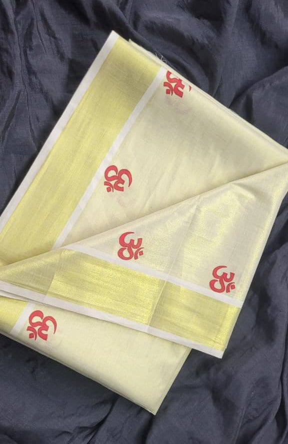 Om Handpainted Tissue Kerala Saree