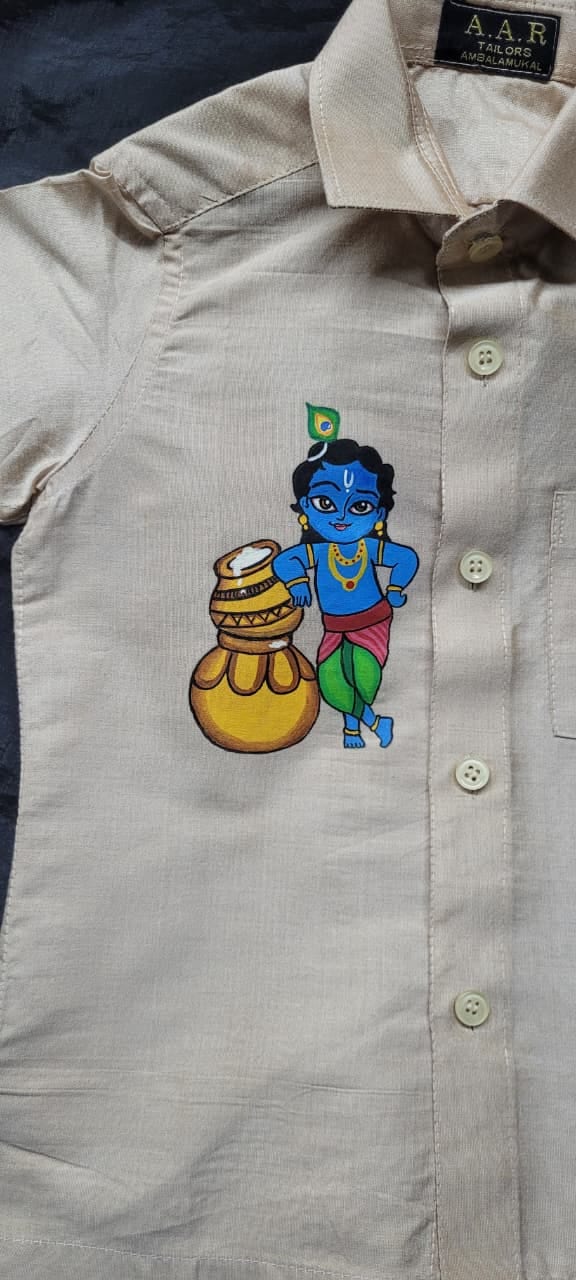 Divine Little Krishna Handpainted Shirt