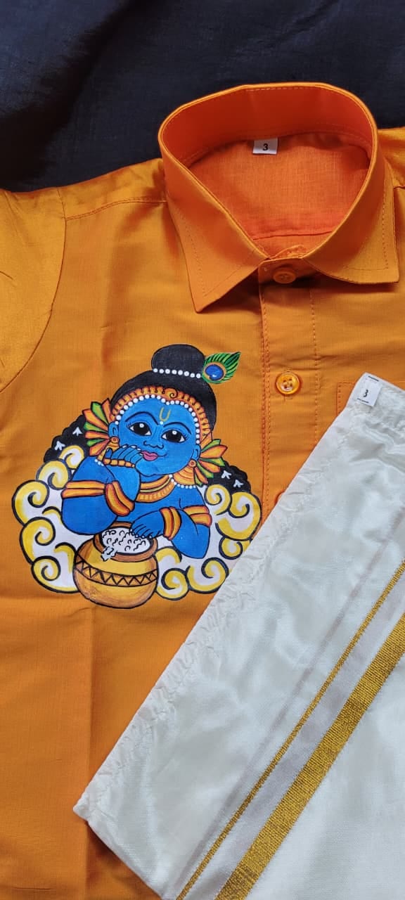 Cute Little Krishna Handpainted Shirt