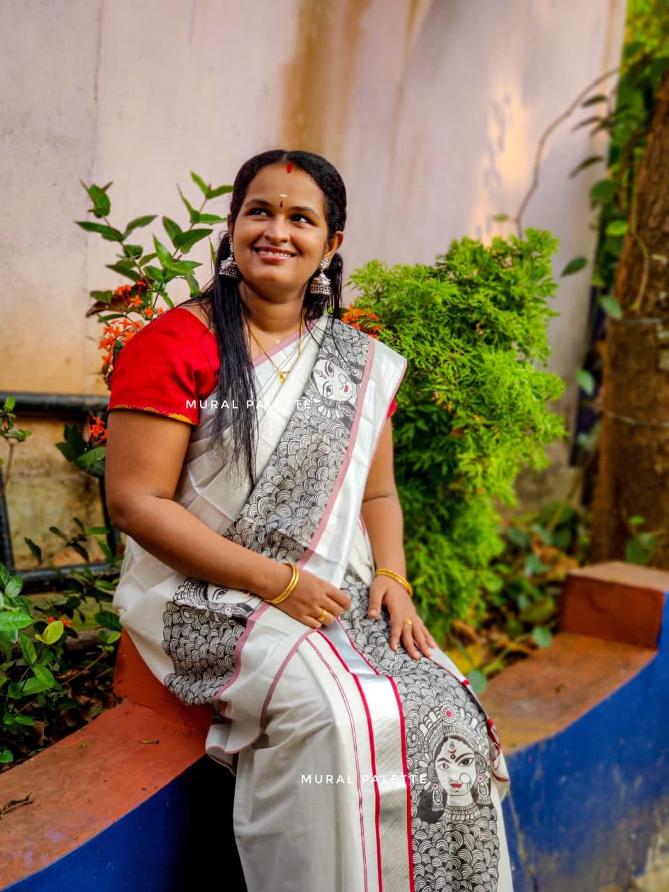 Durga Handpainted Tissue Set Mundu