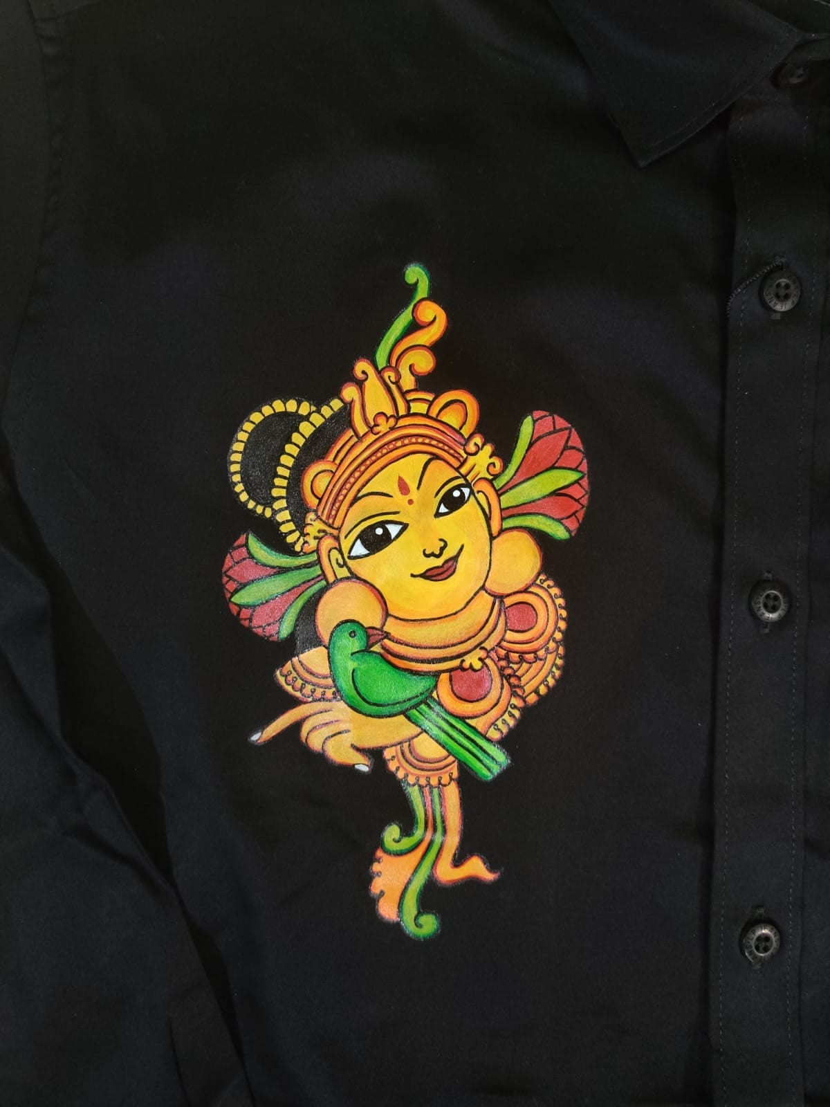 Handpainted Divine Krishna with Parrot Shirt