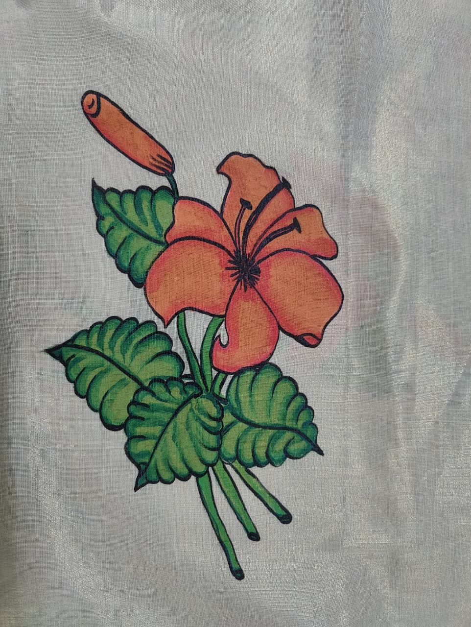 Handpainted Hibiscus Flower Tissue Kerala Saree
