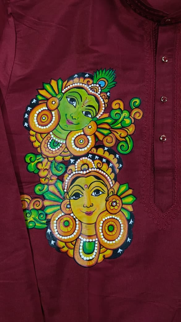 Maroon Edition Radha Krishna Handpainted Kurta