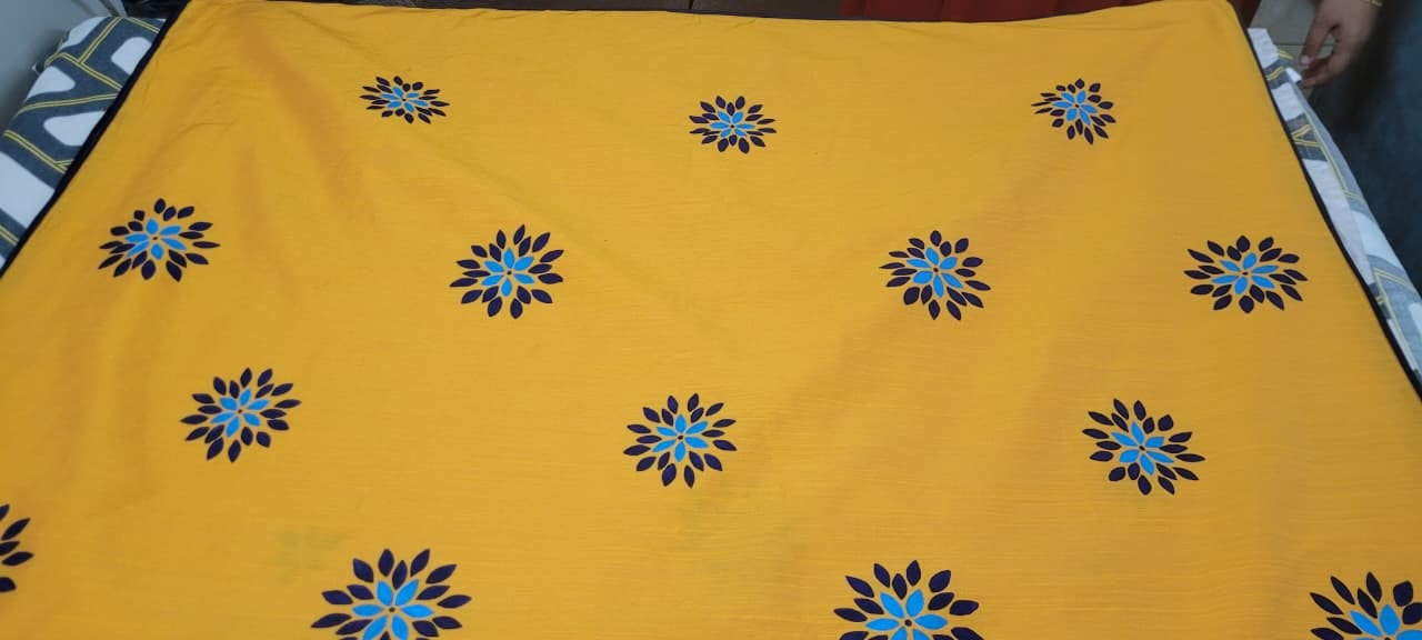 Blue Pattern Handpainted Yellow Kerala Saree