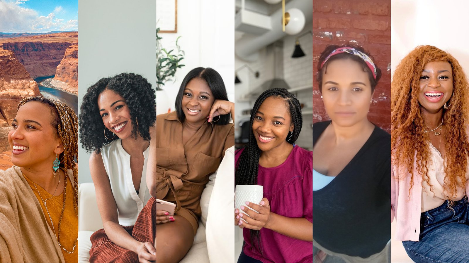 A collage of six photographs of six Black women creators.