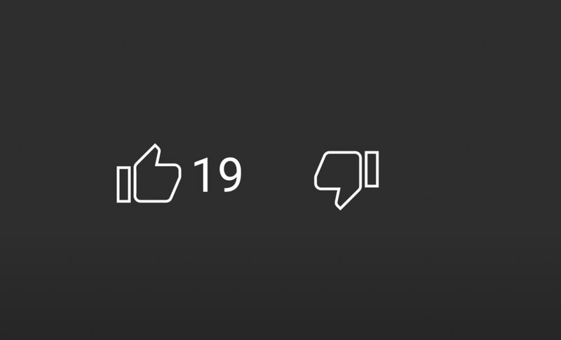 A black background shows a thumbs up icon on the left with 19 likes and a thumbs down icon on the right with no visible dislikes.