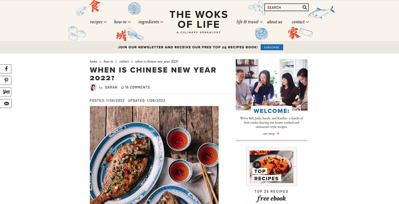 A screenshot of The Woks of Life blog post titled "When is Chinese New Year 2022?"