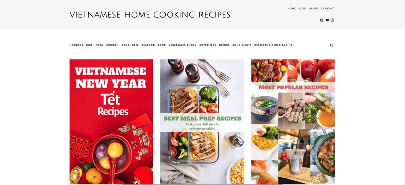 A screenshot of the Vietnamese Tet New Year recipes banner on the homepage of VickyPham.com, a blog dedicated to Vietnamese Home Cooking Recipes.