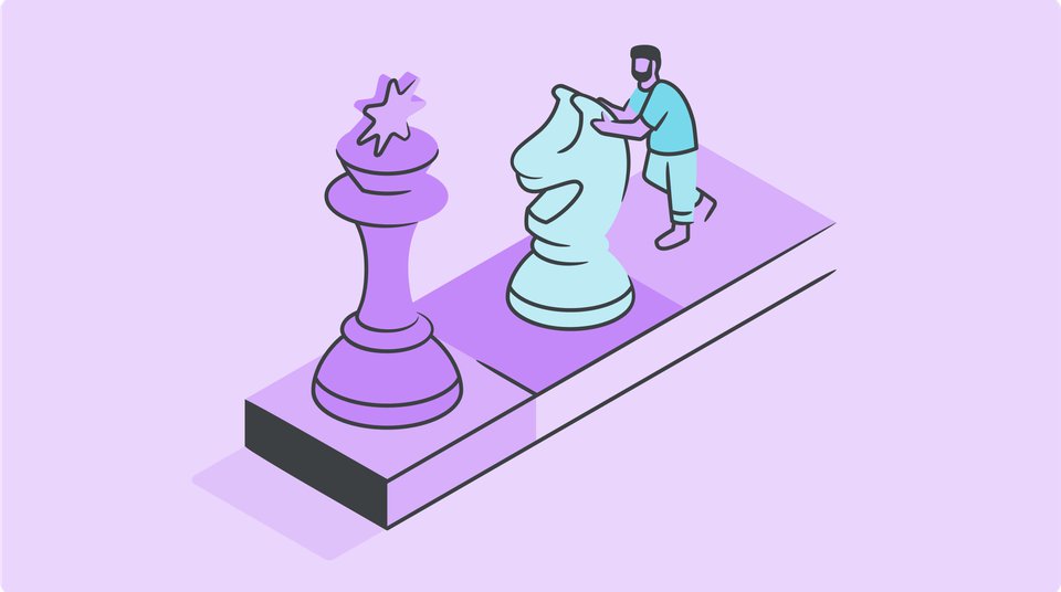 illustration of a man pushing a chess piece