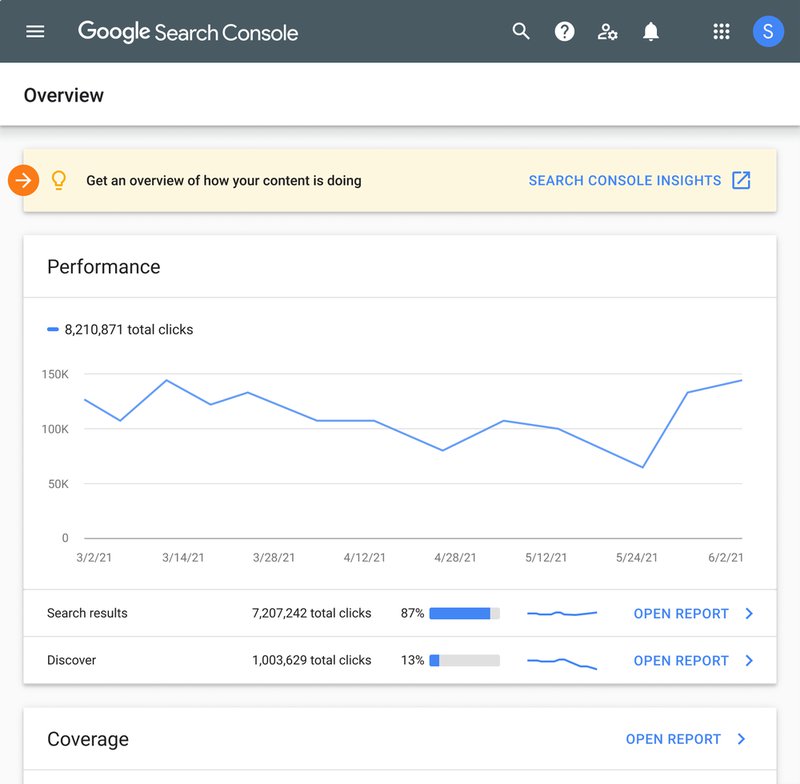 Search Console Insights entry point