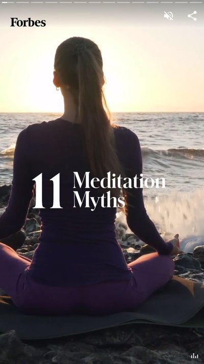 Woman meditating by the ocean with text "11 meditation myths"