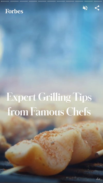 Chicken kebob on a grill with text "Expert grilling tips from famous chefs"