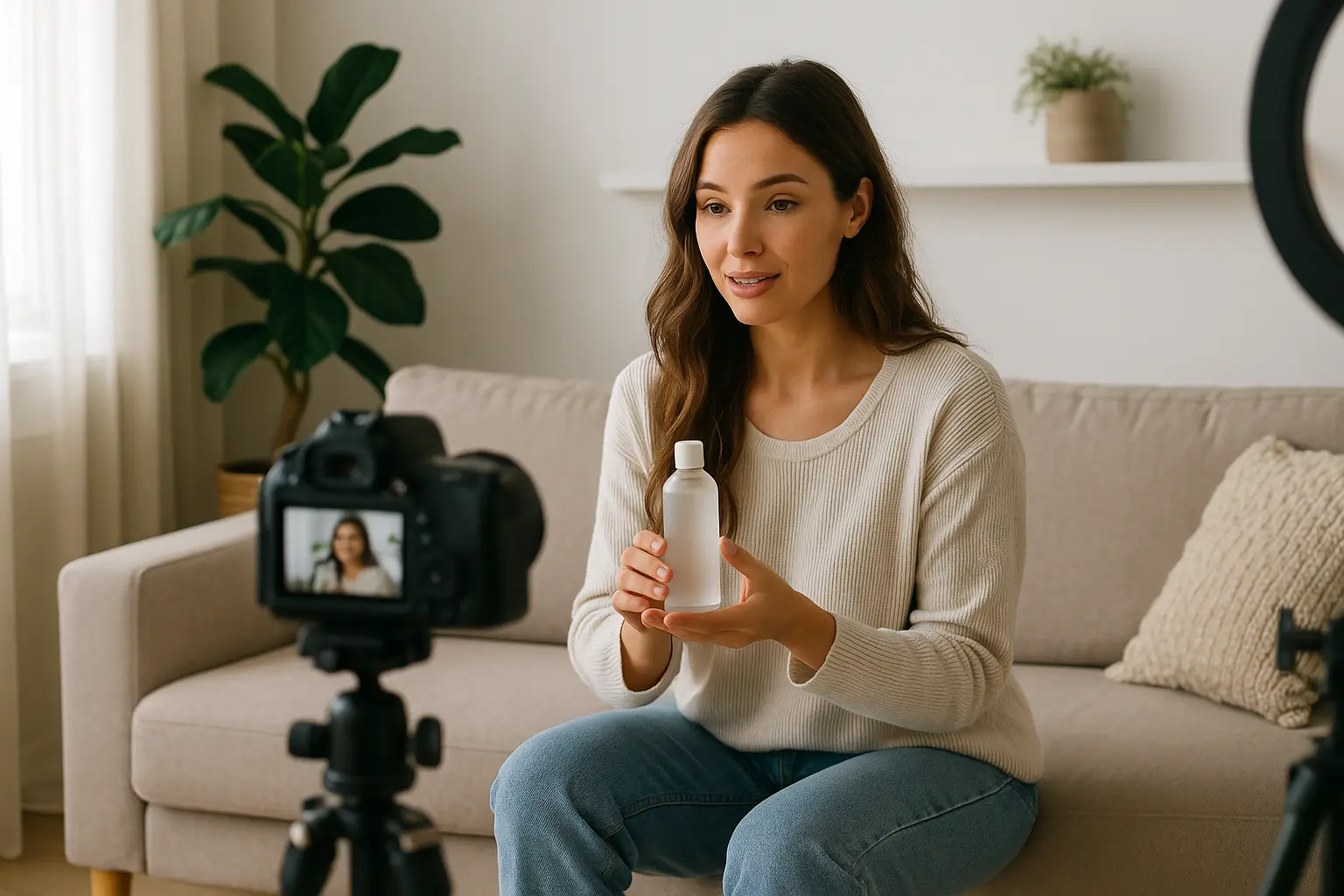 Creator filming content at home with natural lighting