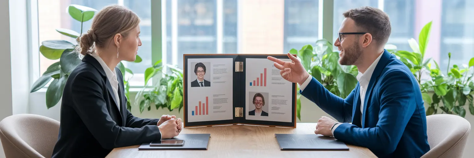 Influencer discussing analytics with brand manager