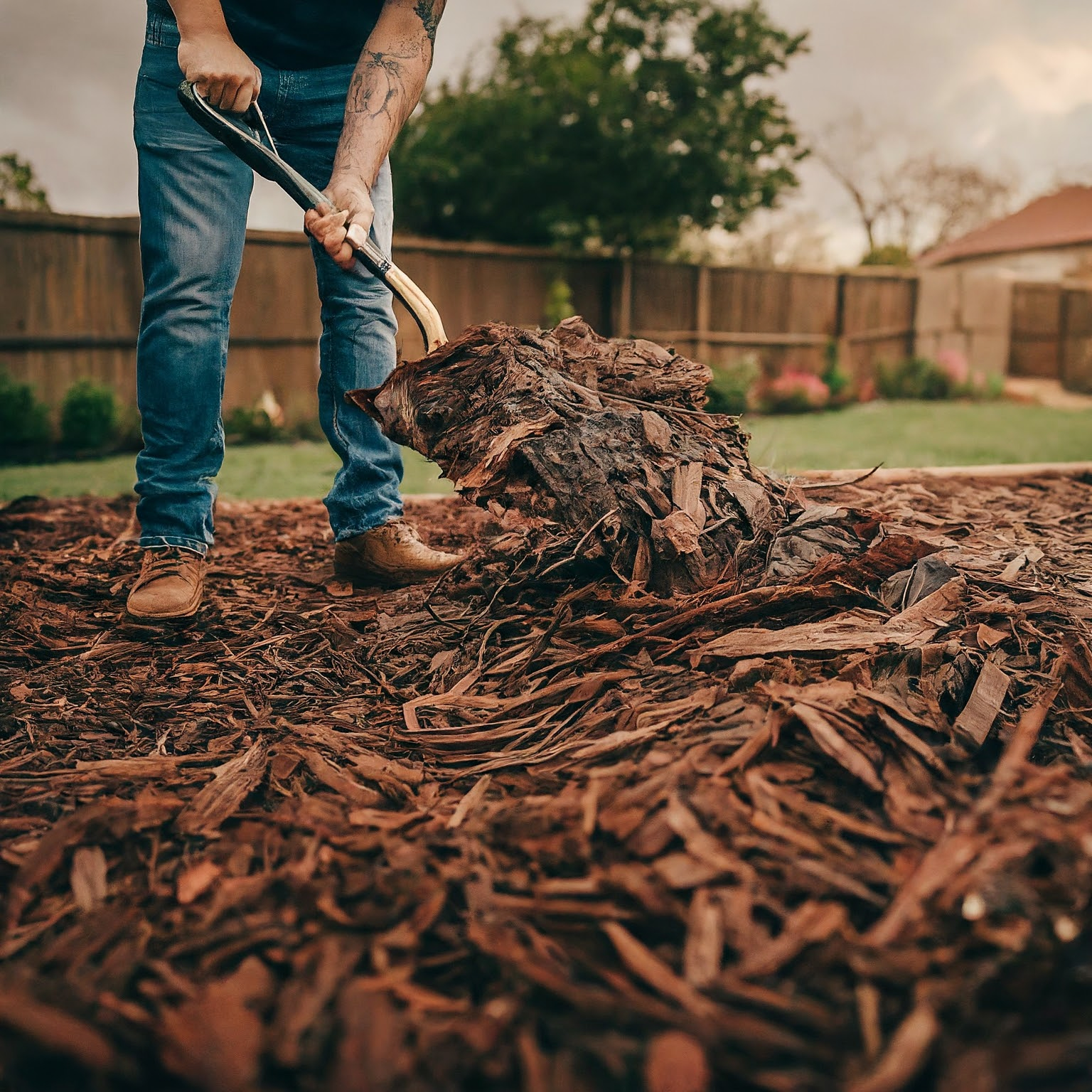 mulching a garden bed