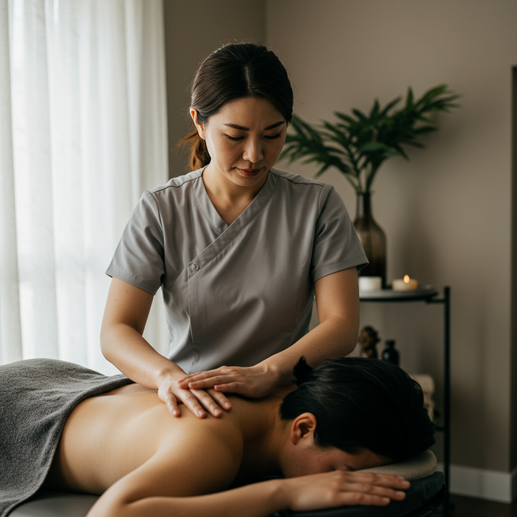 woman giving a professional massage woman giving a professional massage