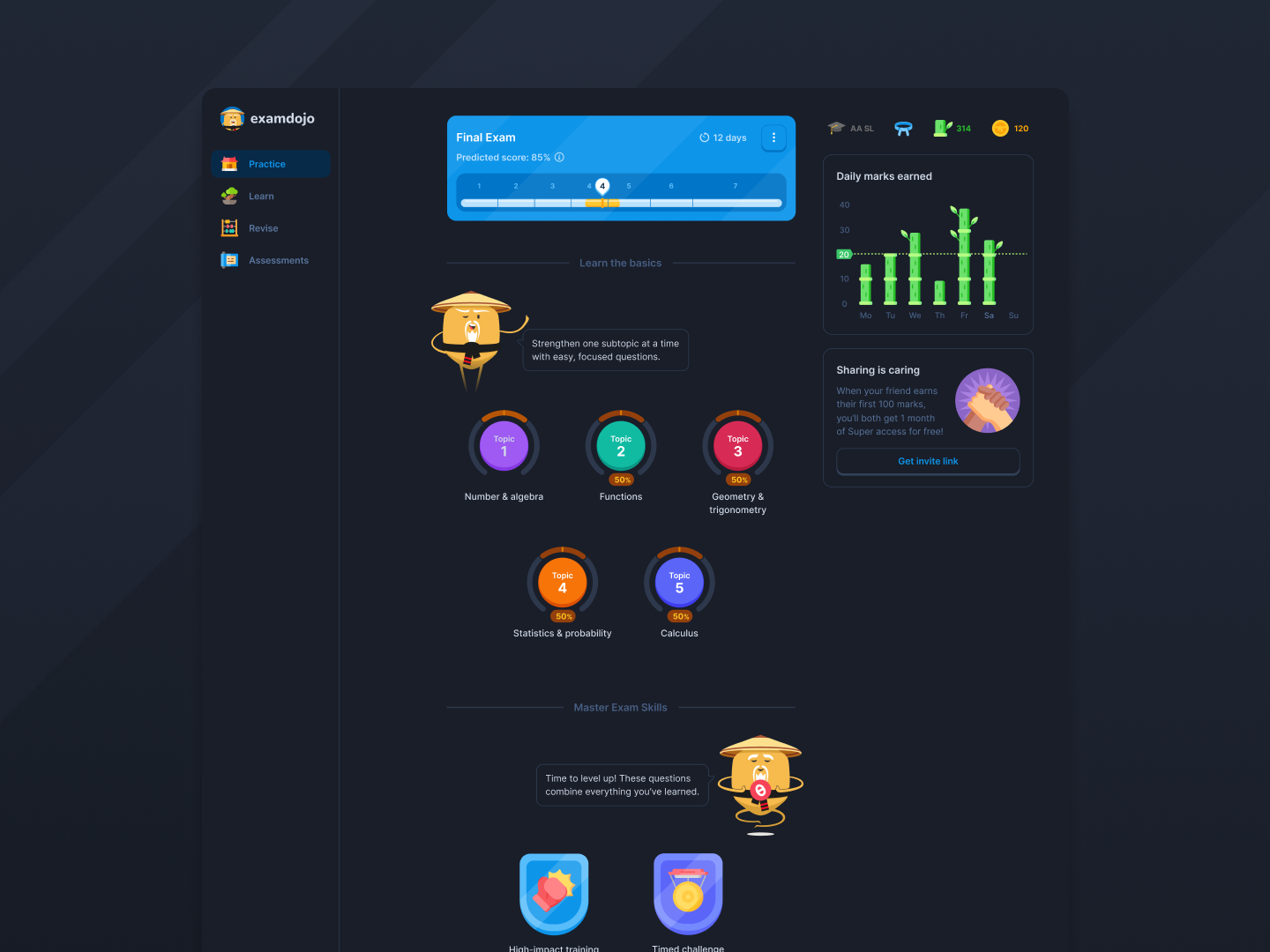 Portfolio example for ExamDojo — AI-Powered Exam Prep App by Kamil, Lead Product Designer
