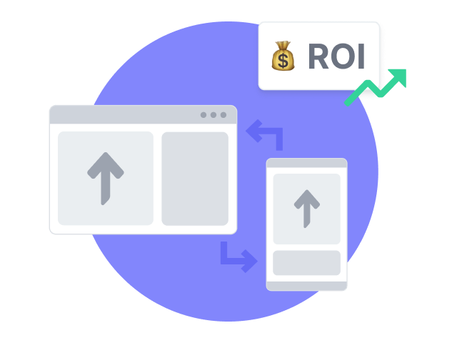 A website in mobile and desktop version showing how ROI was increased with personalization
