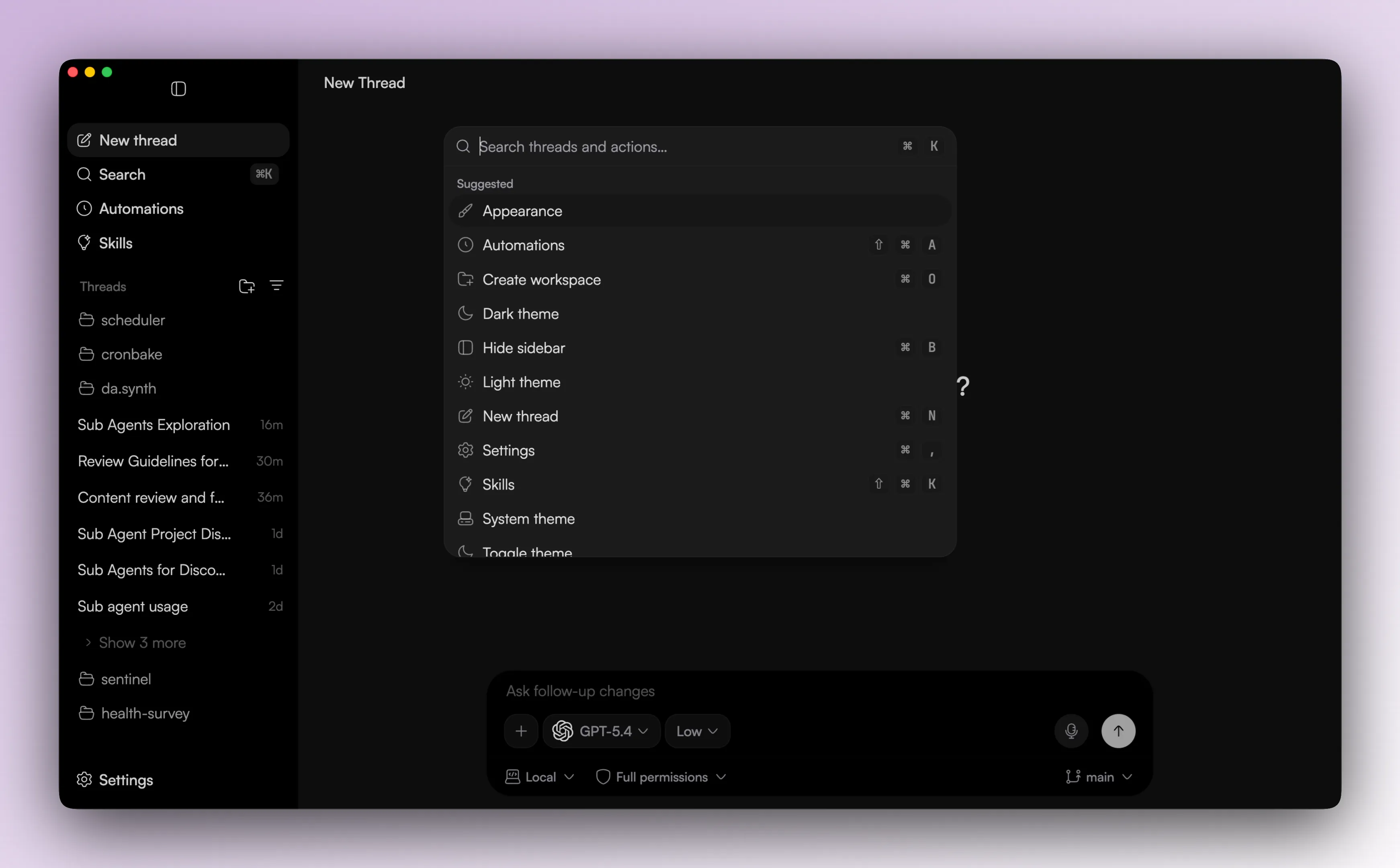 Sidebar command palette