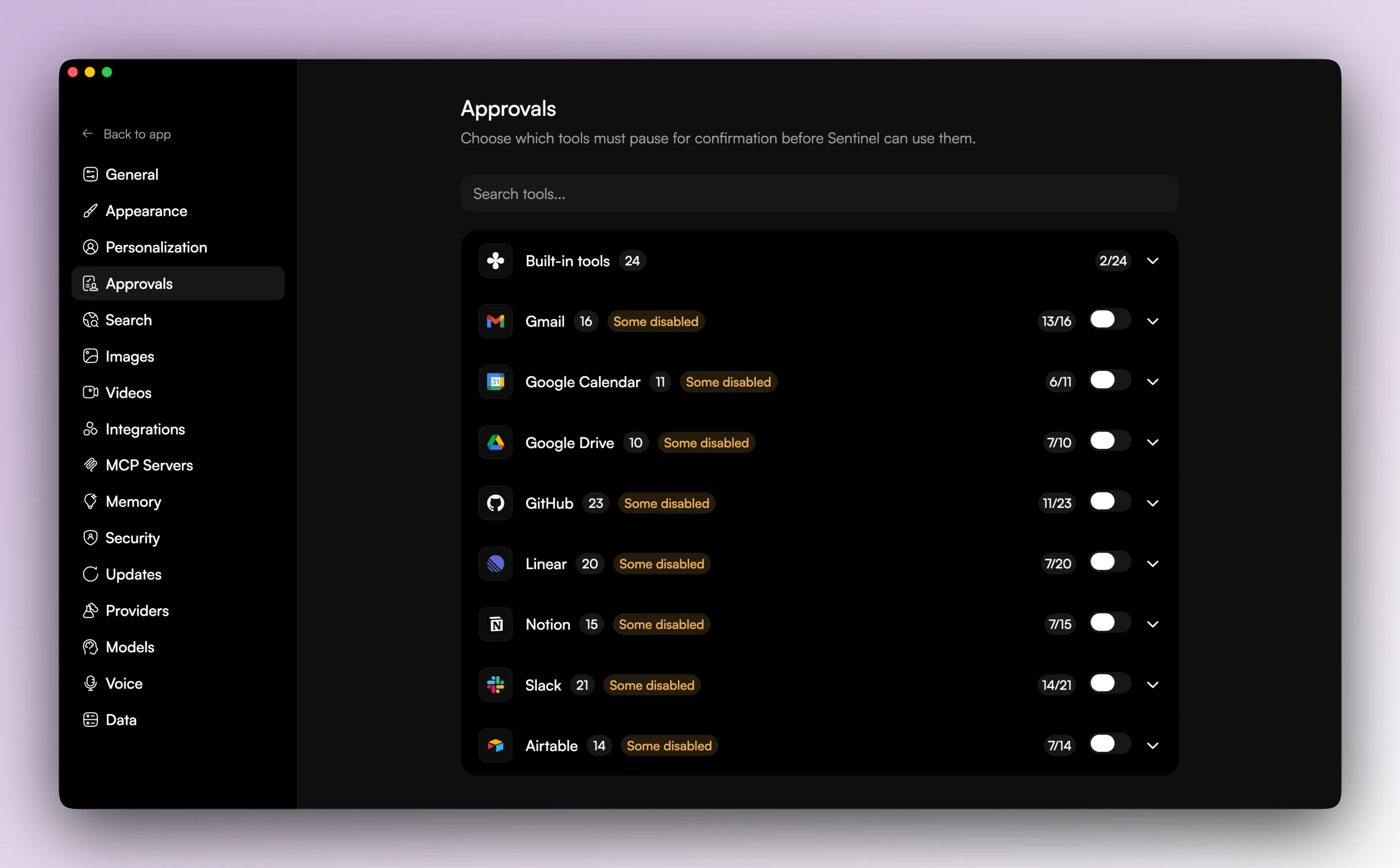 Approvals settings