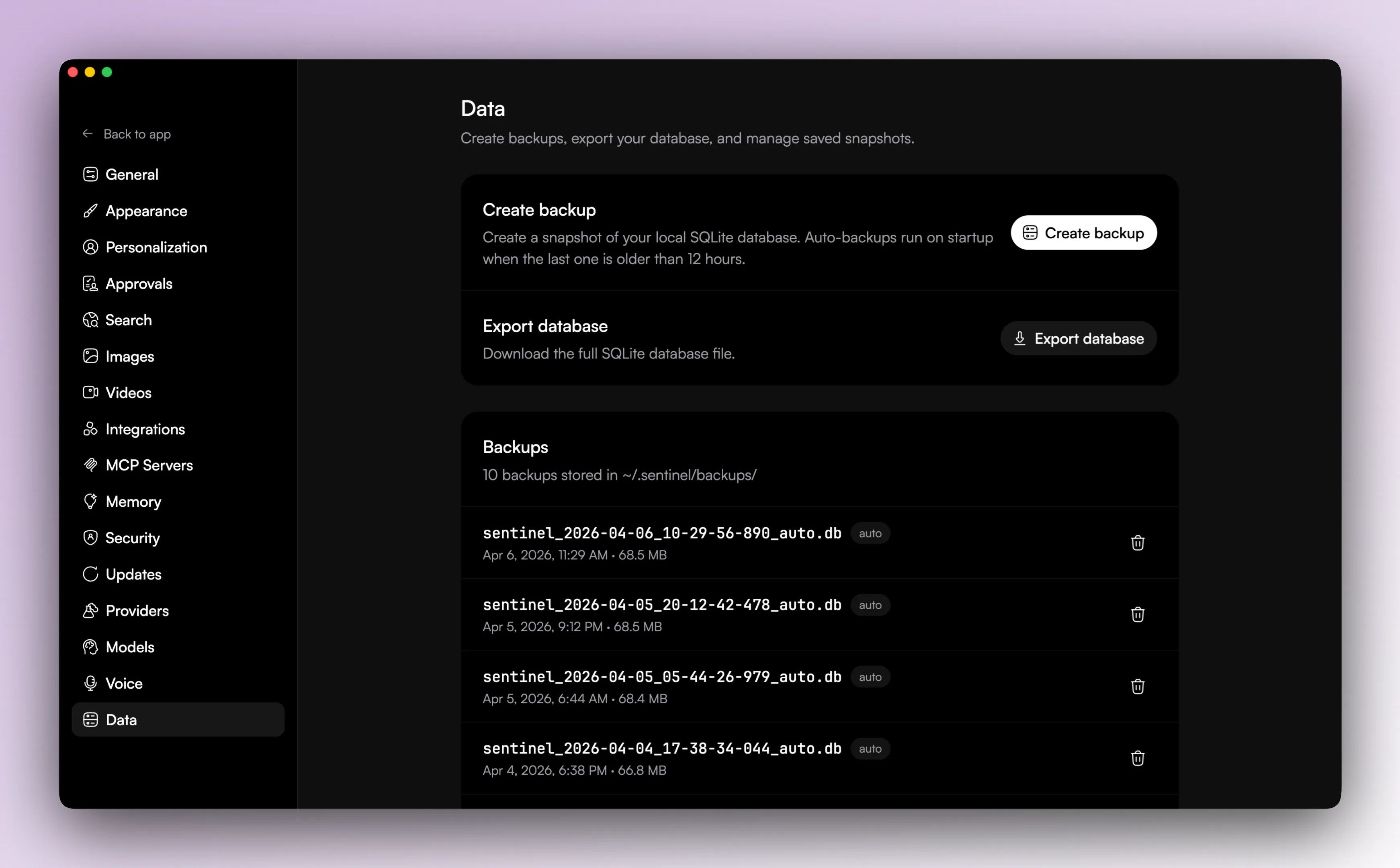 Data settings
