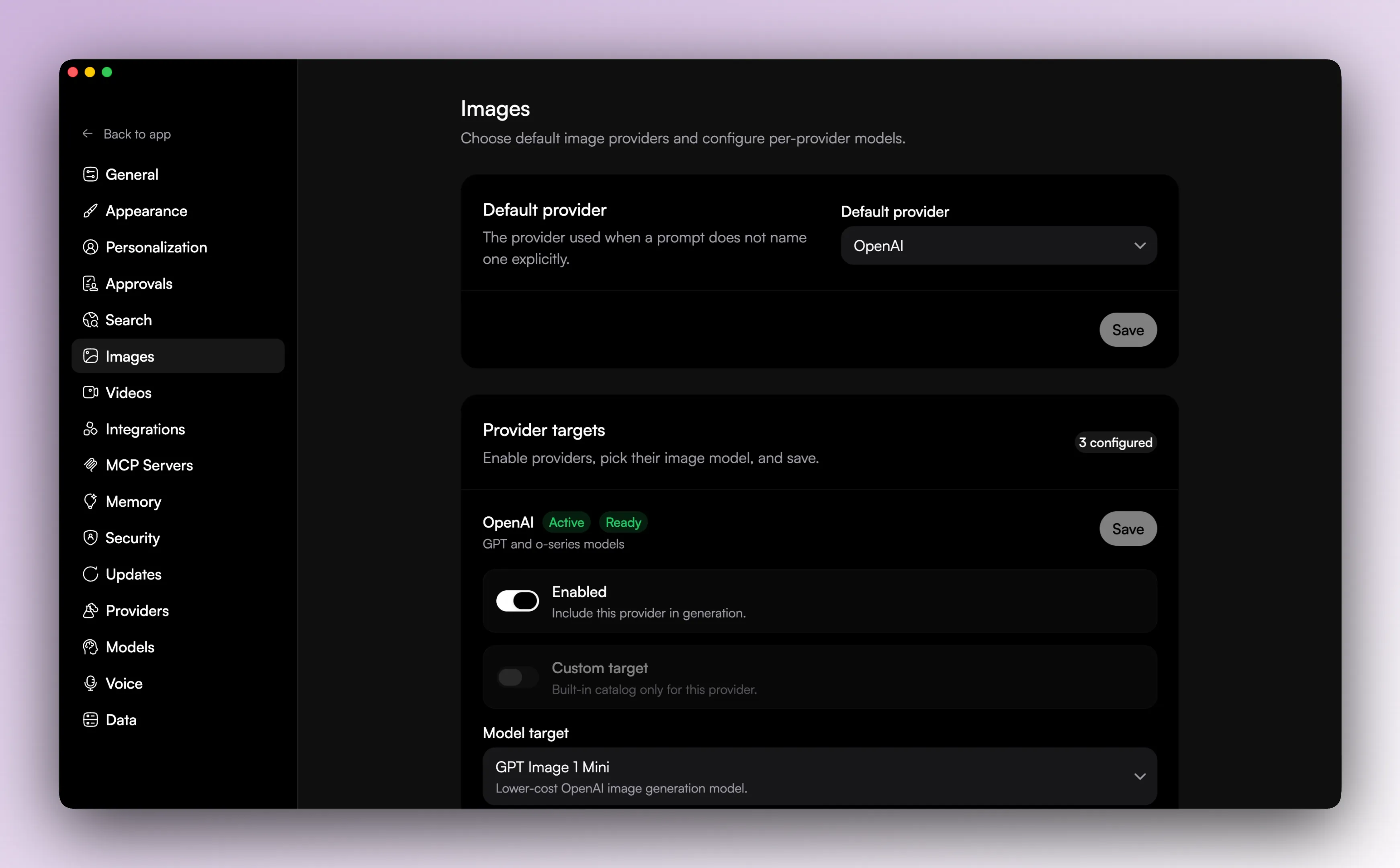 Image generation settings
