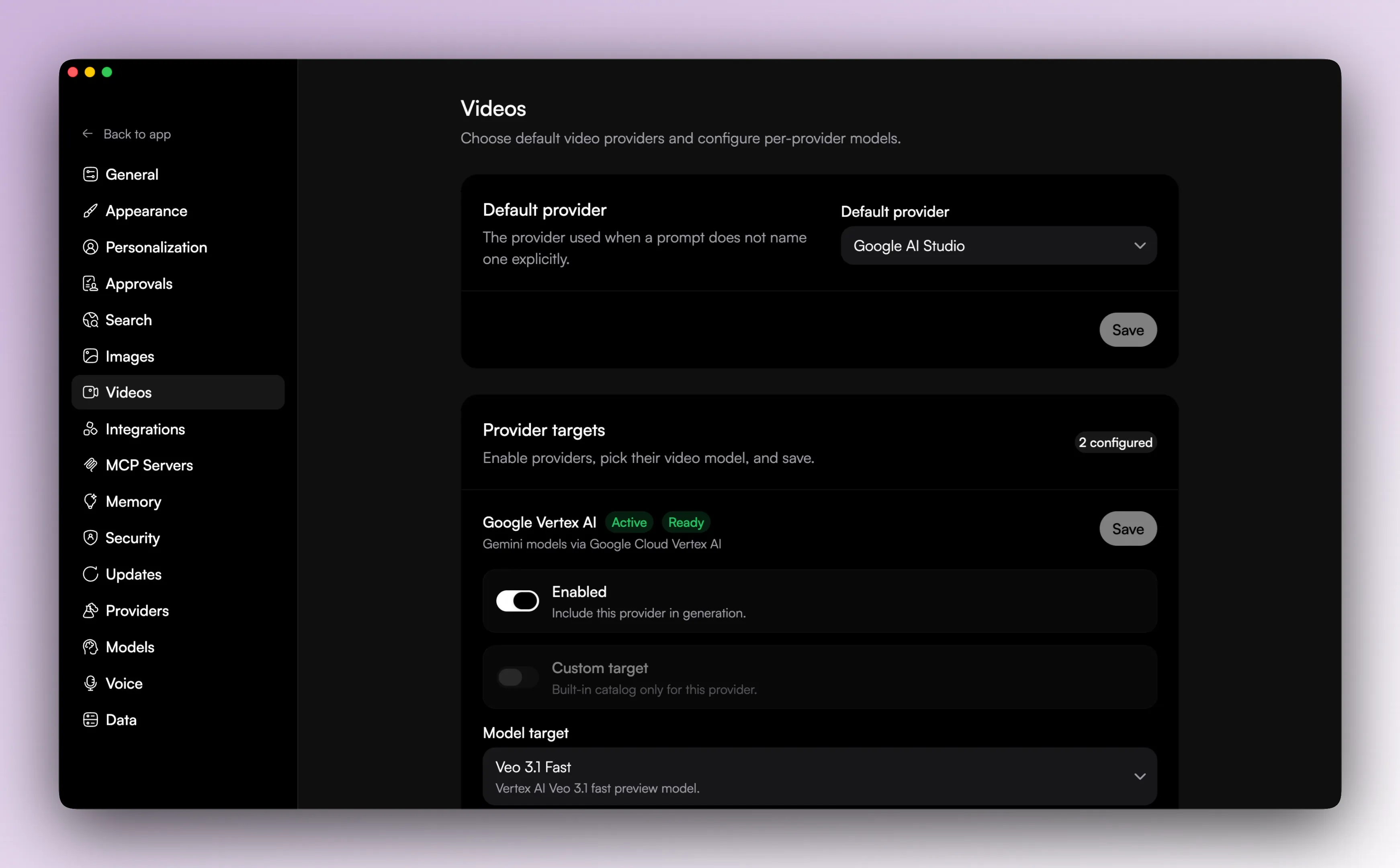 Integrations settings