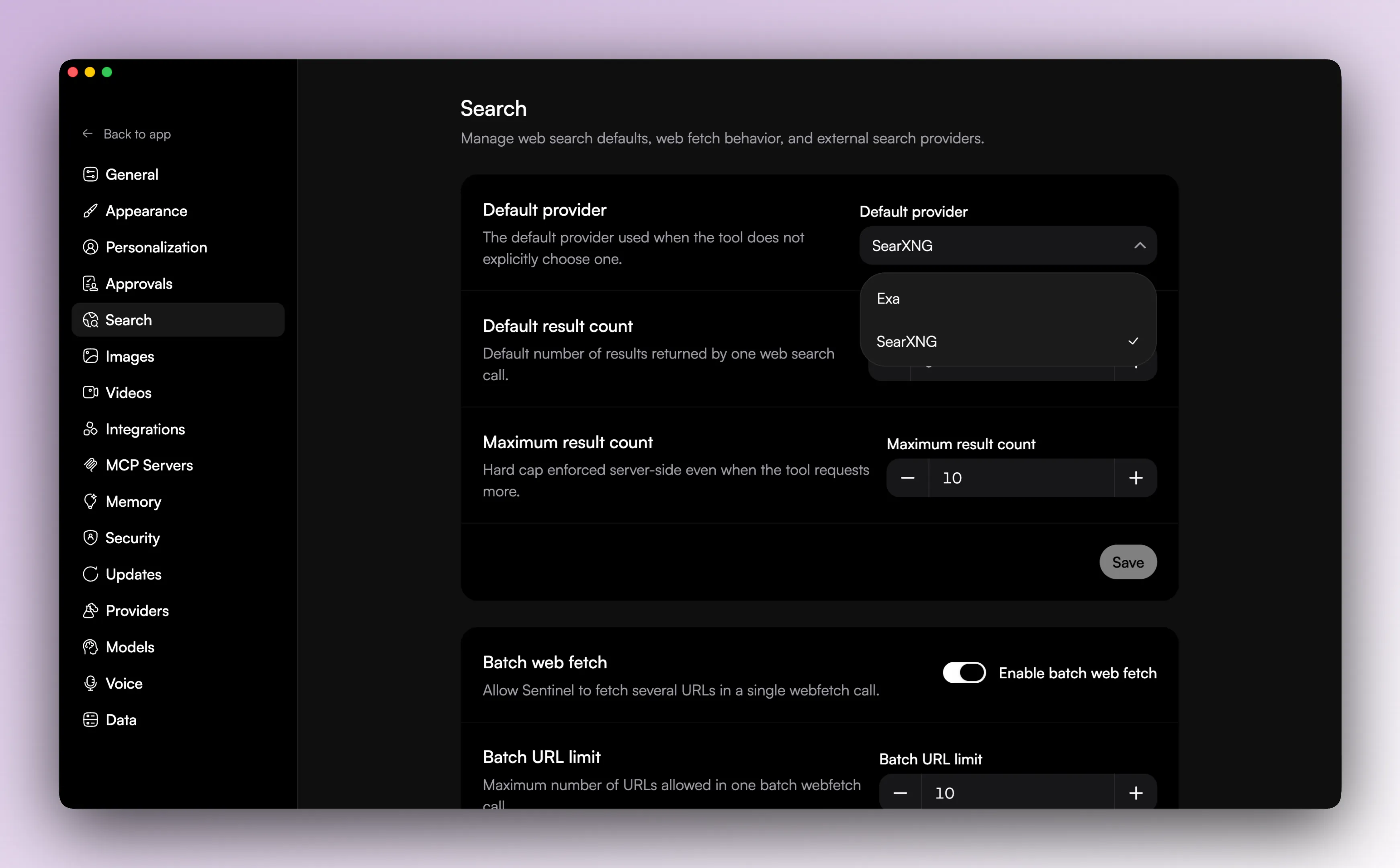 Search settings
