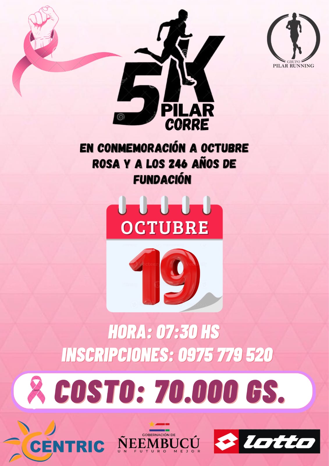 5K PILAR CORRE EN CONMEMORACION A OCTUBRE ROSA Y A LOS 246 AÑOS DE FUNDACIÓN