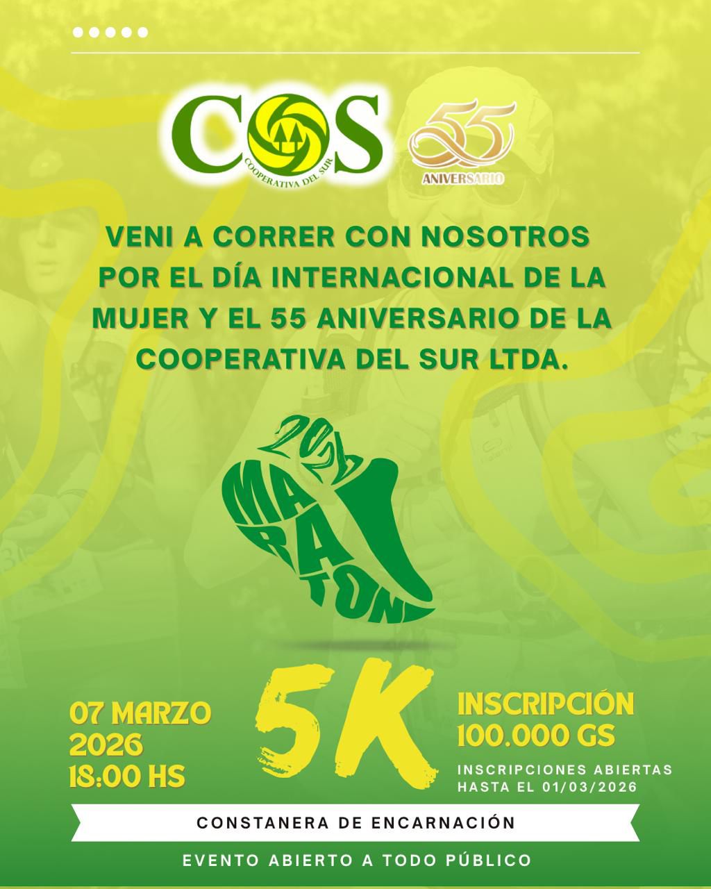 Correcaminata por el Día Internacional de la Mujer y el 55 Aniv. de la Cooperativa del Sur Ltda.