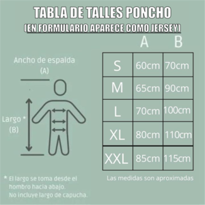 tabla de talles poncho naf