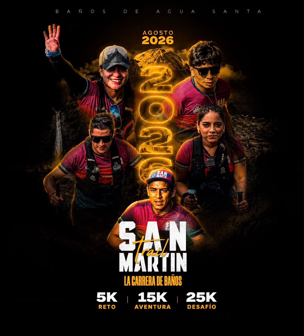 Official poster for San Martín Trail 2026 in Baños de Agua Santa