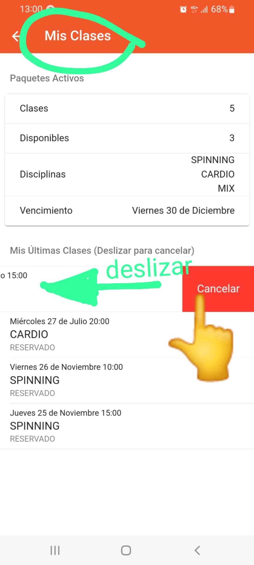 Cancelar clases si no venis.