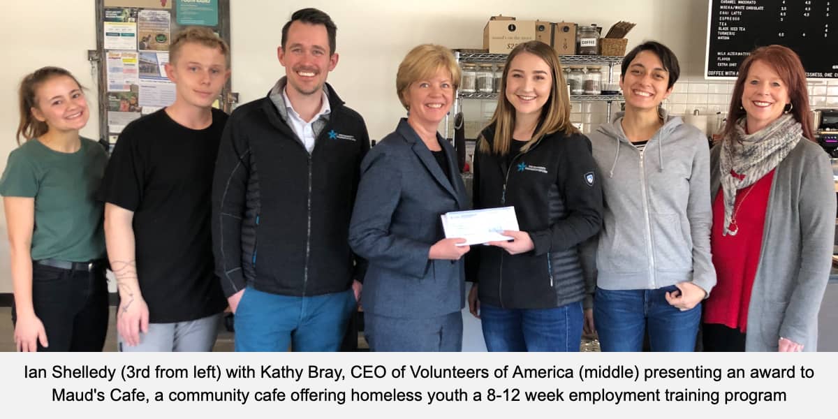 The Community Foundation of Utah presenting a charitable gift to Maud's Cafe, a community cafe that offers 8-12 week employment training programs to homeless youth.