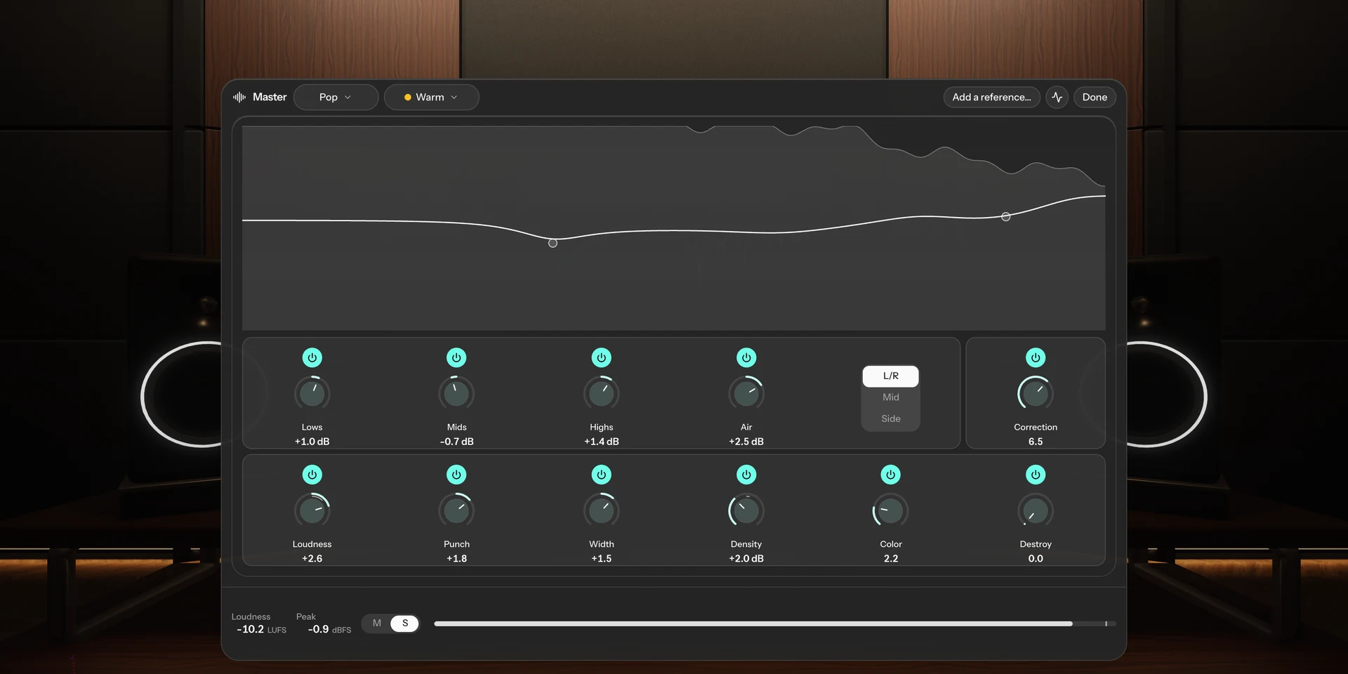 The Cryo Mix mastering console open over the Stereo Studio