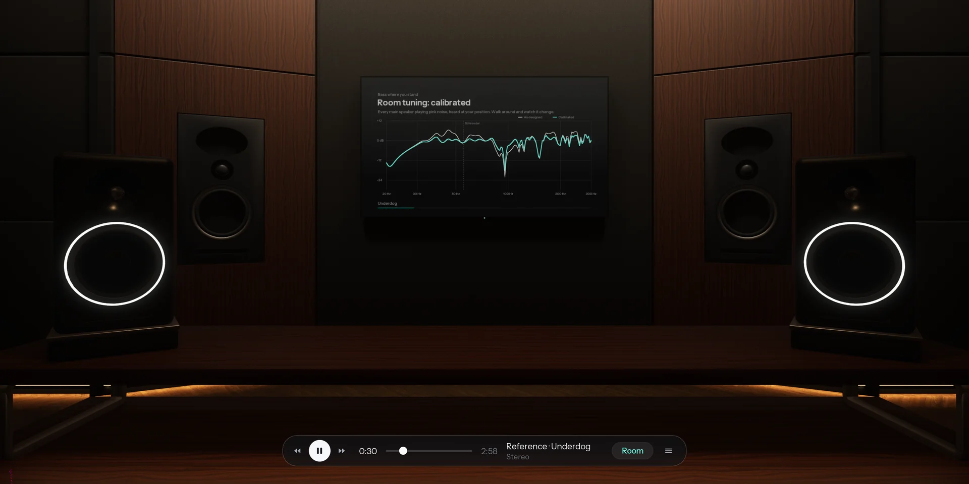 A reference track playing in the Stereo Studio, matched to the master by loudness