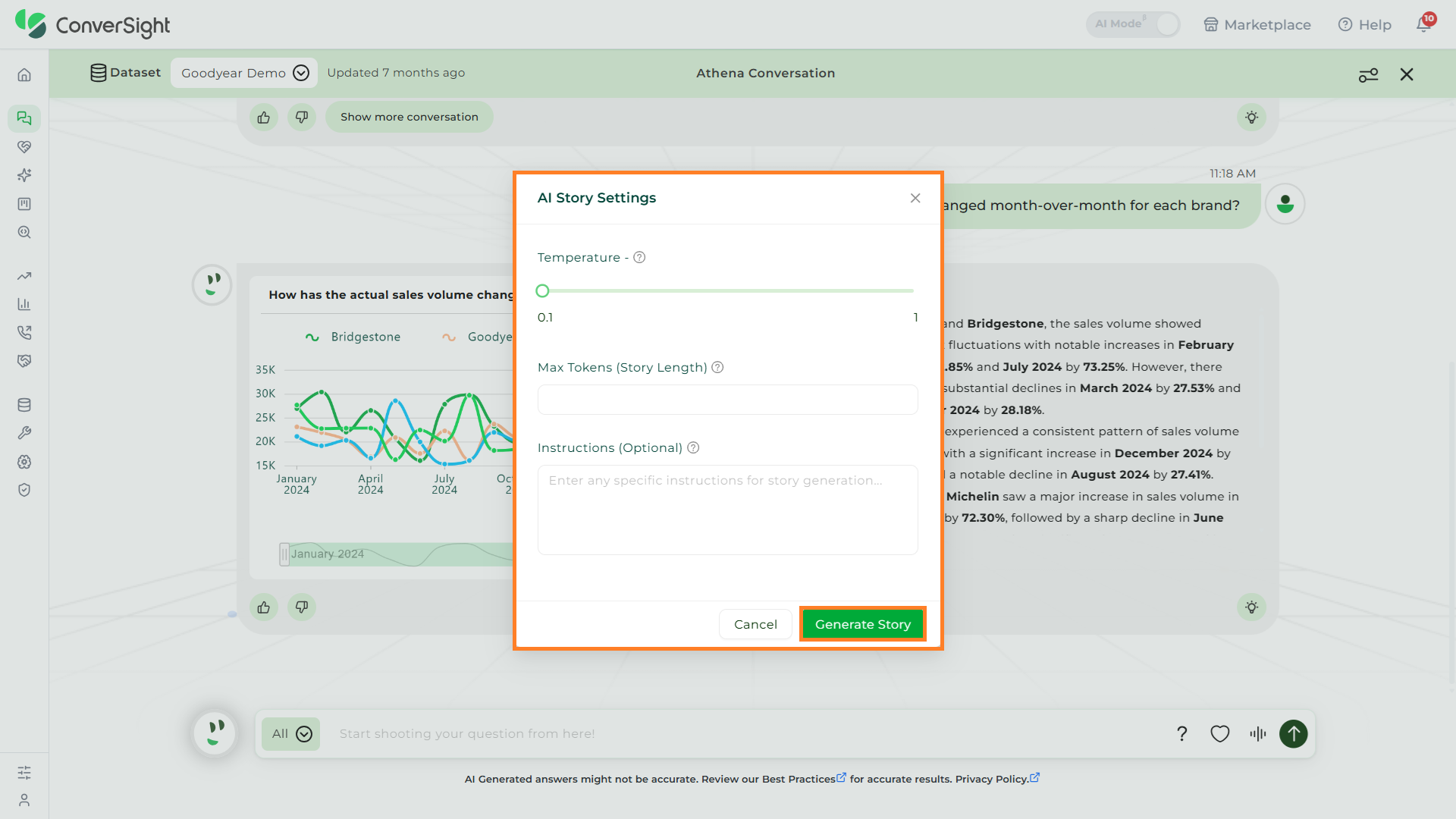 AI Assistant Adjust Story Parameters Generate Story Button shown under the Add to Storyboard section of the AI Assistant page