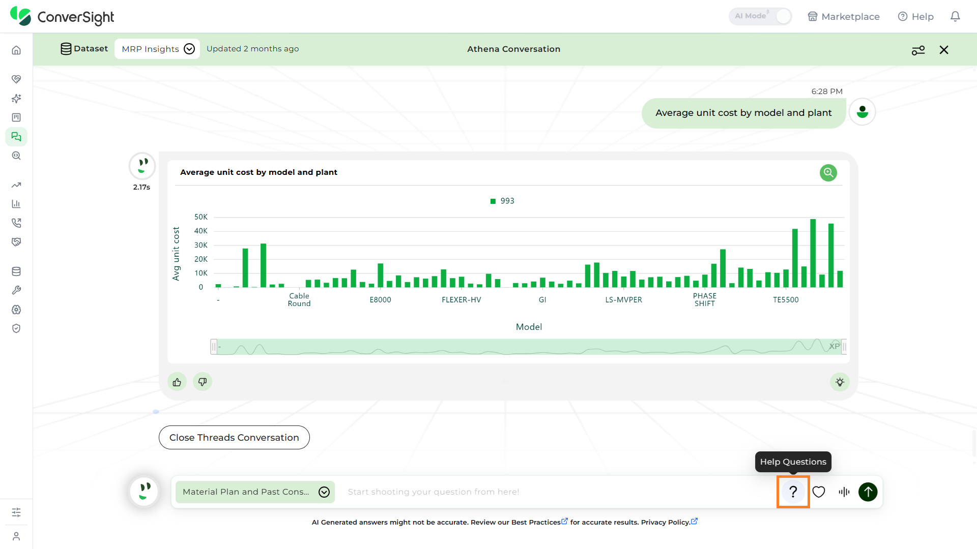 AI Assistant Help Questions Option shown under the Help Questions section of the AI Assistant page