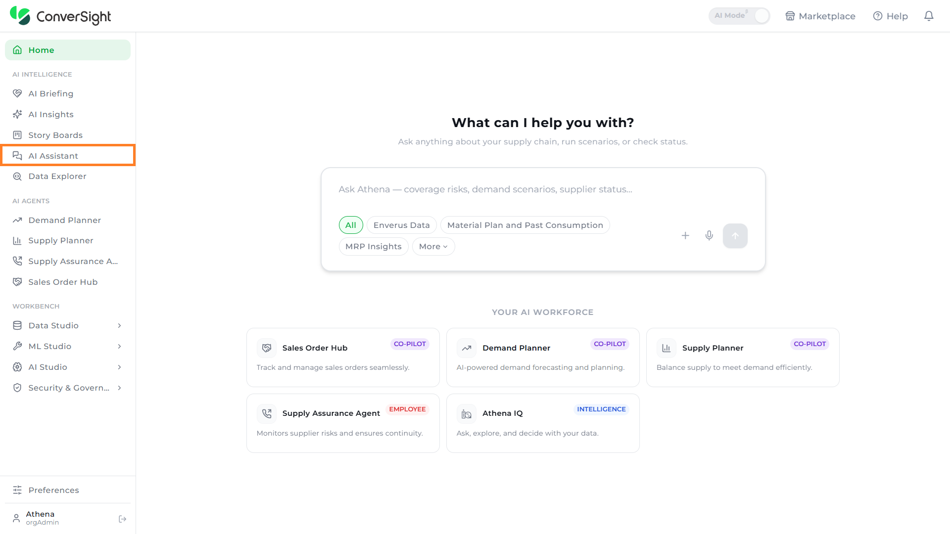 AI Assistant Option shown under the Accessing Athena section of the AI Assistant page