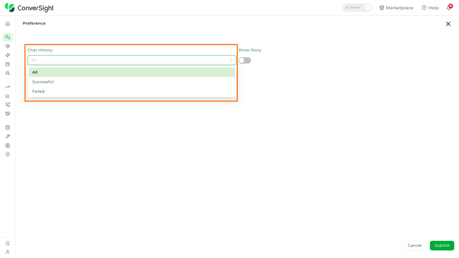 AI Assistant Preferences Chat History shown under the Preferences section of the AI Assistant page