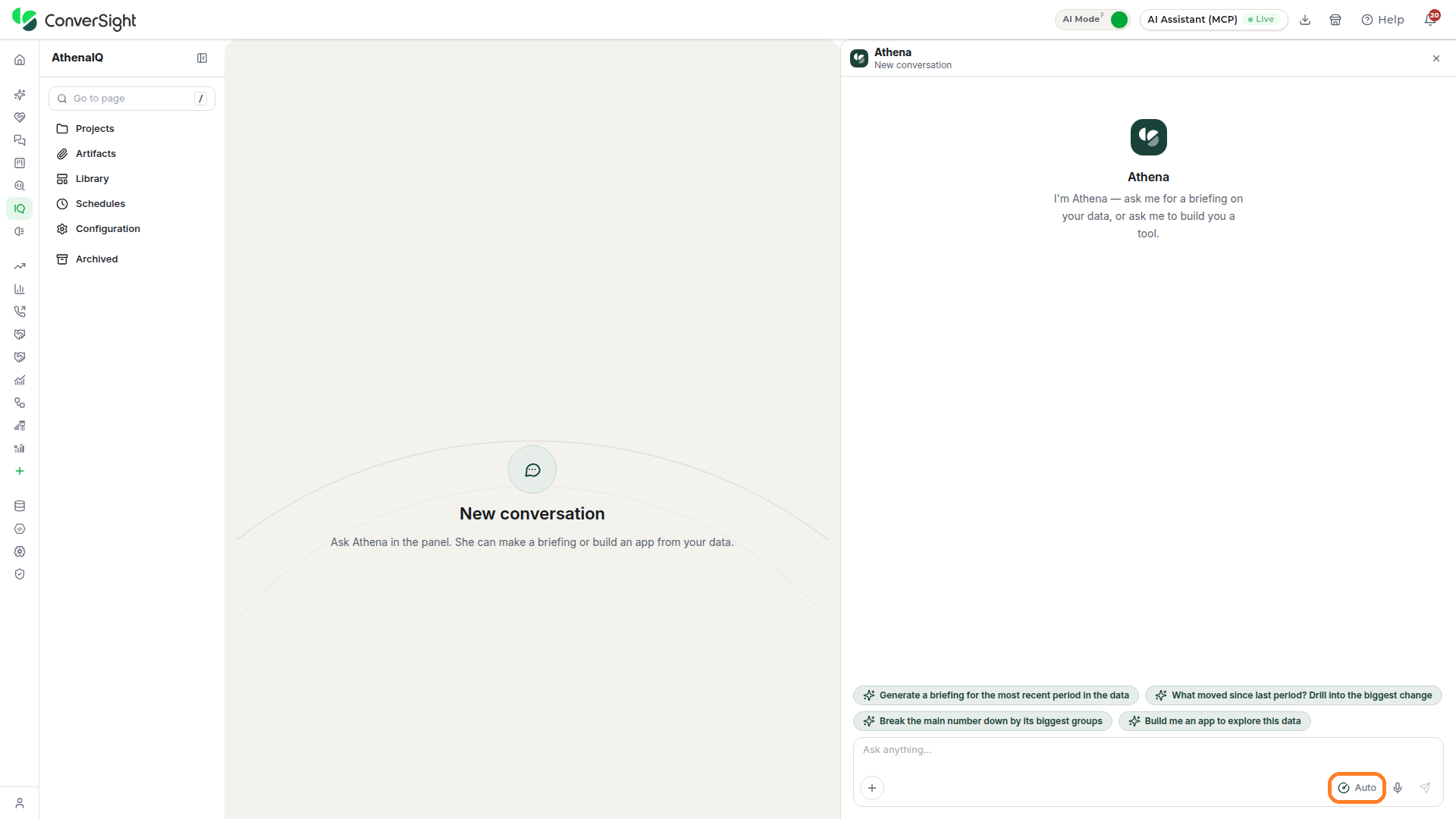 Effort control highlighted at the bottom right of the Athena chat input area