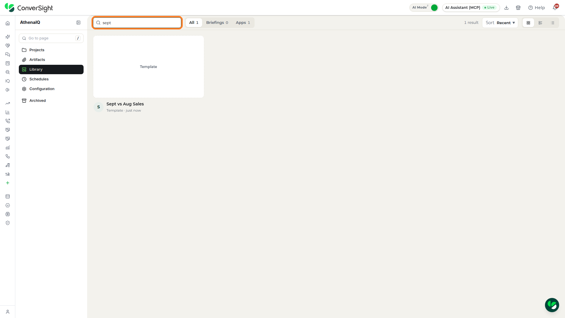 Search box highlighted at the top of the Library section with the templates narrowed to matching names