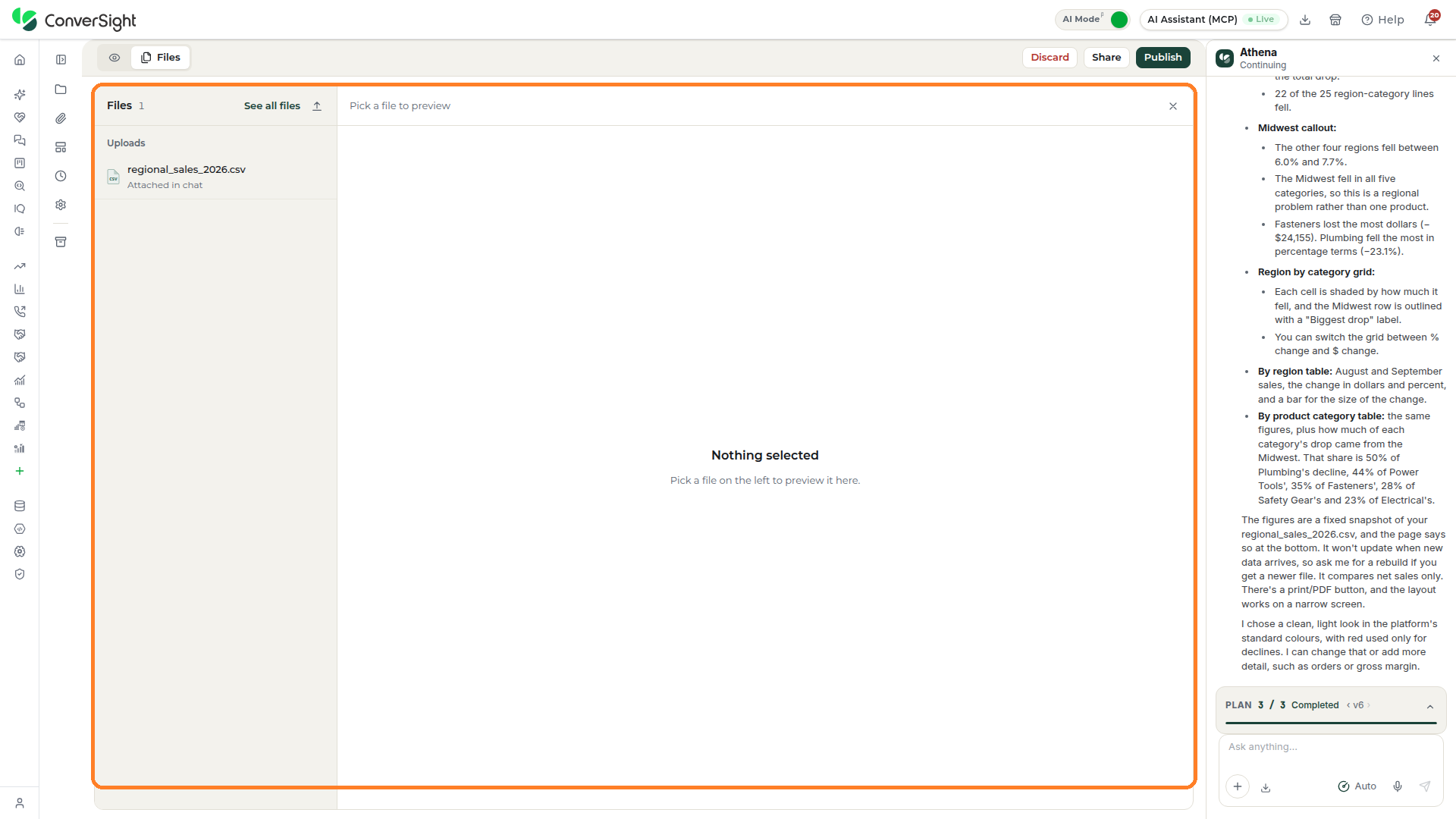 Files view of a project highlighted with the Uploads list on the left and the preview pane on the right