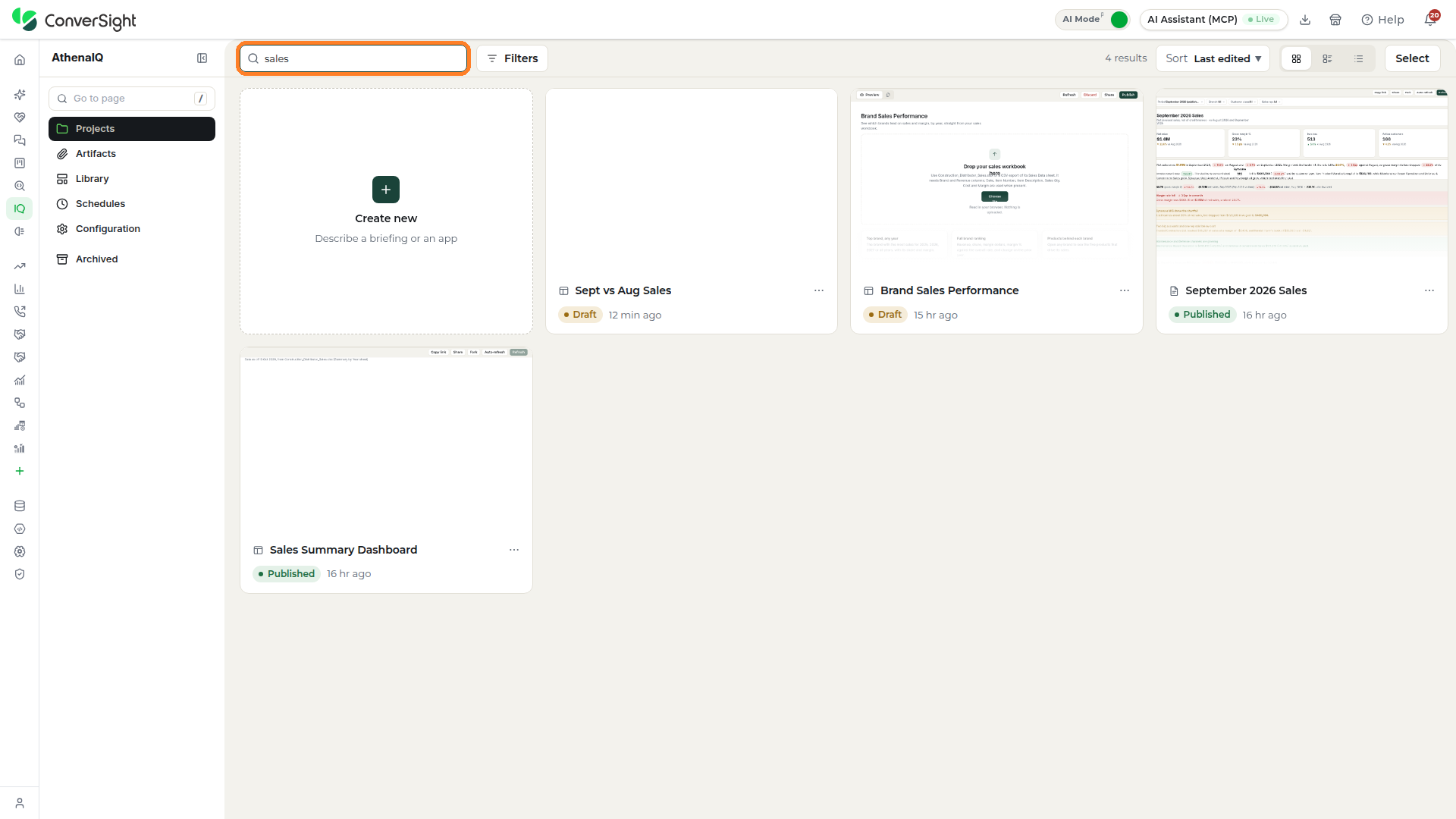 Search projects box highlighted in the Projects section with the cards narrowed to the matching project