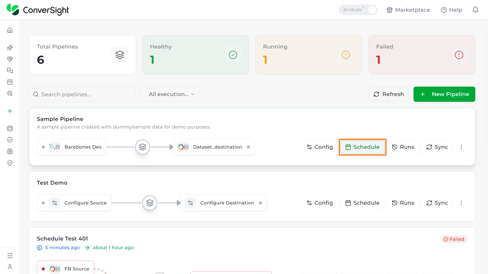 Schedule tab, showing the Resource Scheduler with Local Time/UTC toggle, Calendar button, and Create Schedule action