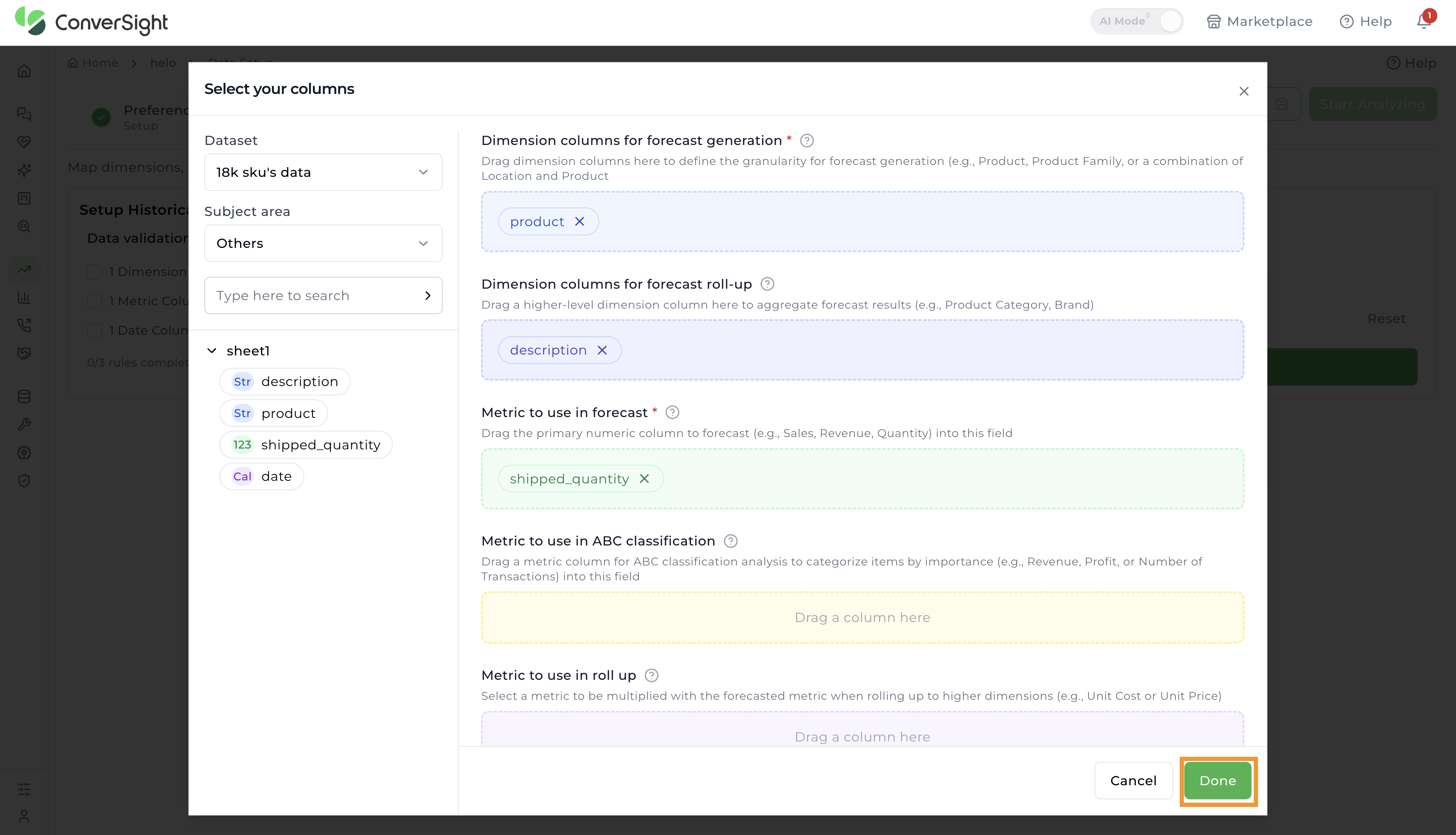 Demand Planner Choosing Columns