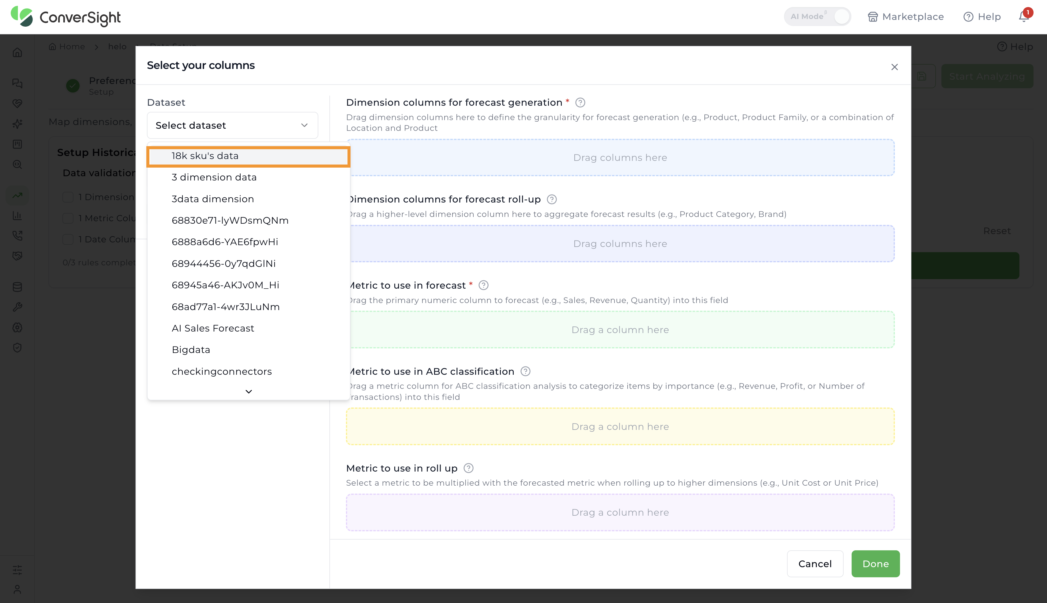 Demand Planner Dataset Selection