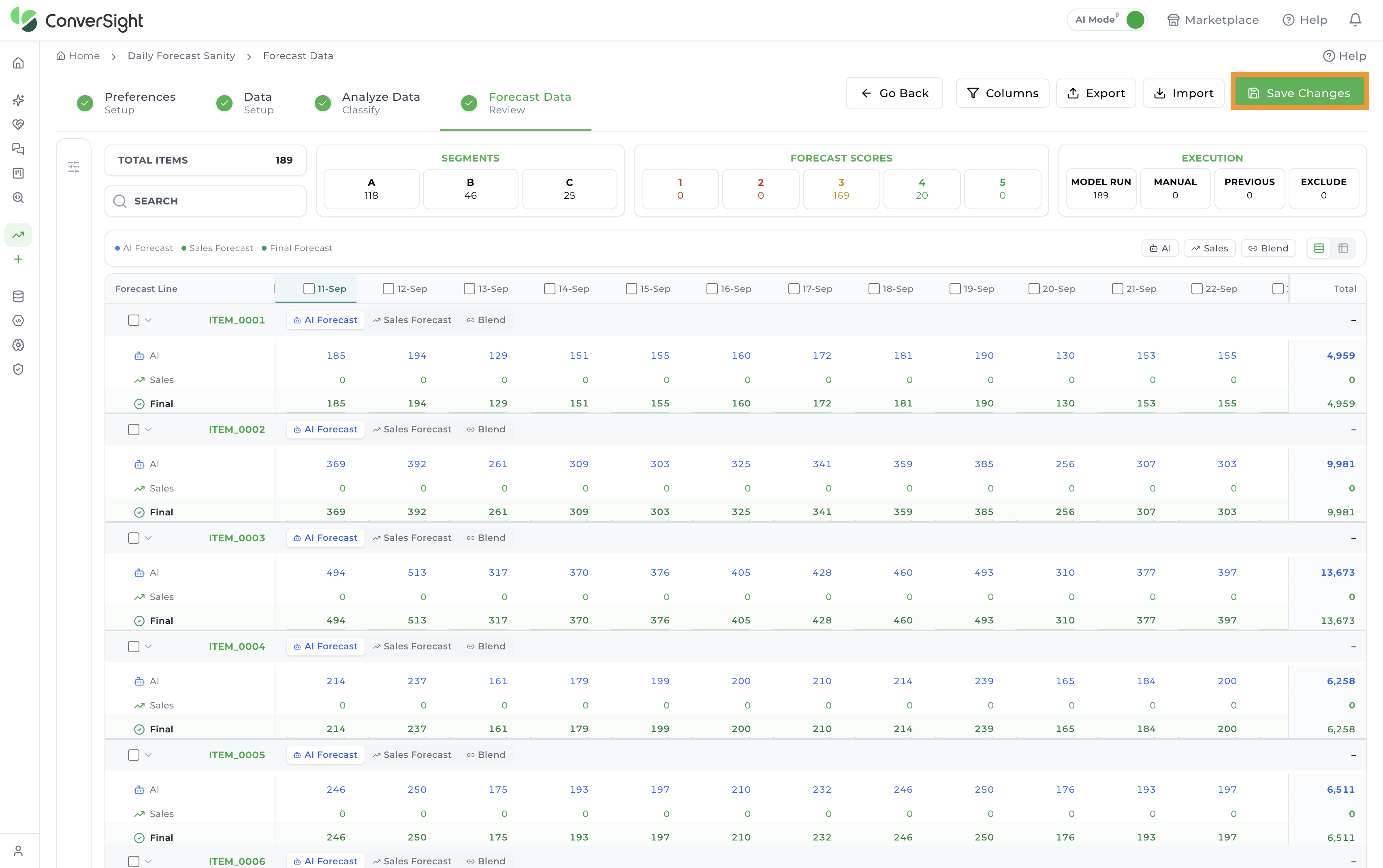 Demand Planner Save Changes