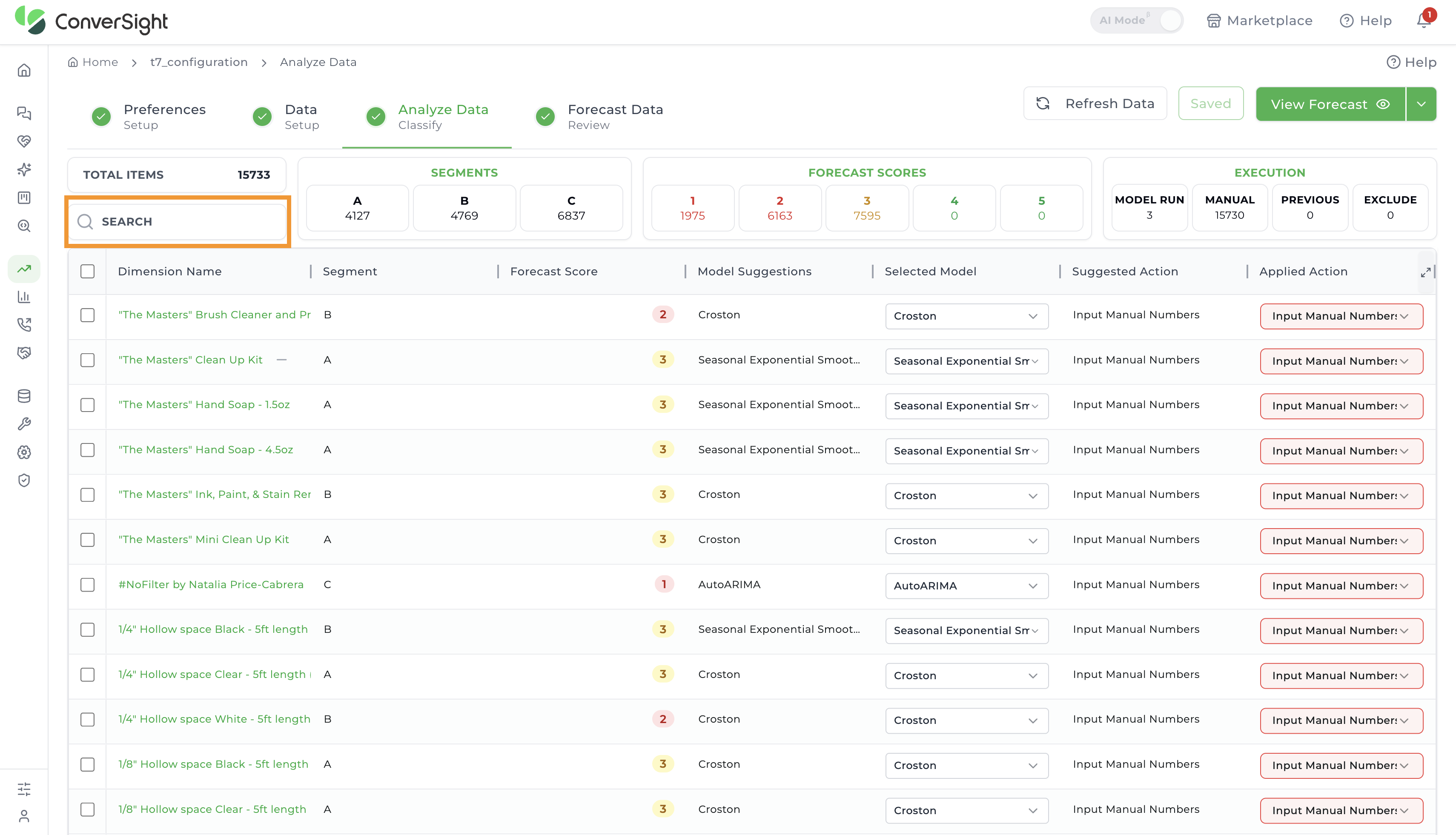 Demand Planner Search Dimension